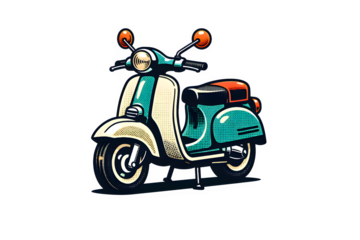 Retro Halftone Illustration of Classic Bicycle or Vintage Scooter