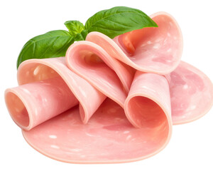 Sliced ham, ready to eat. A pile of thin, deliciously pink, cooked ham slices . Fresh 