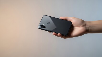 Hand holding sleek black smartphone with modern design