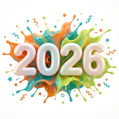 2026 New Year Celebration with Colorful Paint Splashes 2.