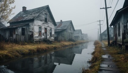 Foggy Flooded Street Village