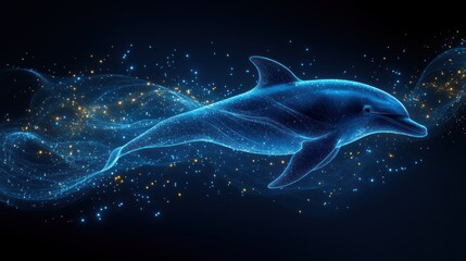 Abstract dolphin, glowing, digital art