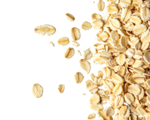 The photo of dry oatmeal scattering on white background, high resolution image take 