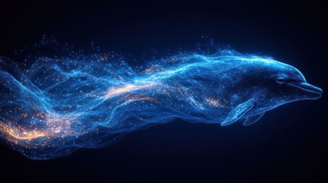 Abstract digital dolphin, light trails - Powered by Adobe