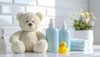 Teddy Bear with Baby Hairbrush and Shampoo