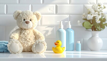 Teddy Bear with Baby Hairbrush and Shampoo
