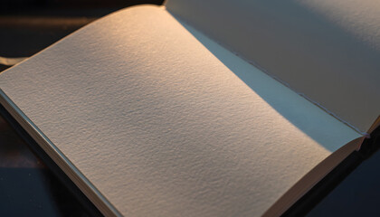 Blank open notebook on a dark surface, ideal for creative writing, journaling, or sketching ideas with its empty pages ready to be filled