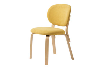 Stylish Yellow Upholstered Chair with Wooden Legs isolated on Transparent Background