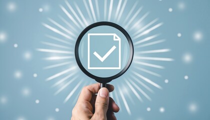 Document Verification and Compliance Check Concept with Magnifying Glass and Approval Icon