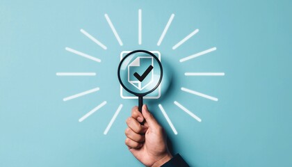 Document Verification and Compliance Check Concept with Magnifying Glass and Approval Icon