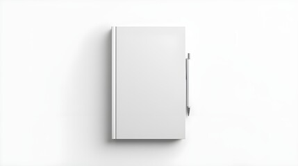 Premium White Book Cover Mockup with Pen for Modern Corporate Branding.