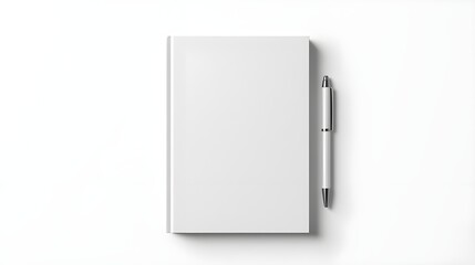 Premium White Book Cover Mockup with Pen for Modern Corporate Branding.