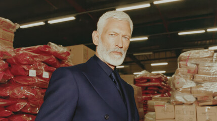 Senior man warehouse logistics inventory management supervisor confidence leadership business storage Senior man warehouse overseeing logistics