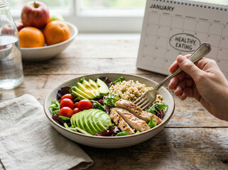 Healthy Eating Fresh Salad Bowl Clean Diet Nutrition January New Year Resolution Weight Loss Meal Planning