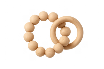 Wooden baby teether rattle on transparent background