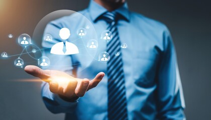 Digital Human Resources Network and Business Leadership Concept with Virtual People Icons