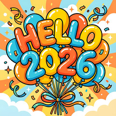 Hello 2026 Balloons Celebration New Year.