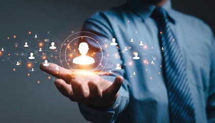 Digital Human Resources Network and Business Leadership Concept with Virtual People Icons