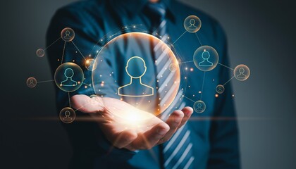 Digital Human Resources Network and Business Leadership Concept with Virtual People Icons