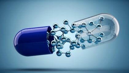 Molecular Structure Inside Capsule Pill Representing Advanced Medicine and Nanotechnology