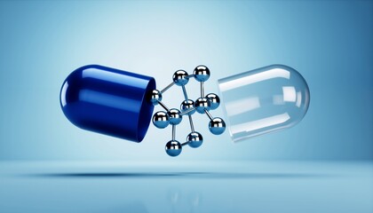 Molecular Structure Inside Capsule Pill Representing Advanced Medicine and Nanotechnology