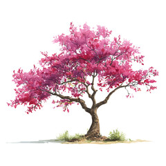 Obraz premium Redbud Tree watercolor vector, hand-painted style, high-quality illustration isolated on white background.