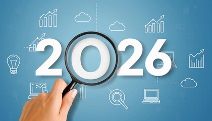 2026 Business Growth Forecast and Data Analysis Concept with Magnifying Glass