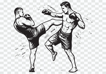Dynamic Martial Arts Kickboxing Combat Illustration