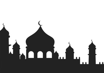 Isolated illustration of a mosque silhouette with a collection of randomly arranged domes for images, banners, advertisements and editable templates themed on Ramadan, Eid al-Fitr and other Event.