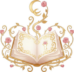 Ornate Golden Fairytale Book with Roses and Vines