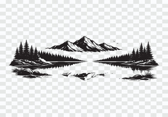 Serene Mountain Lake Reflection with Forest Silhouettes