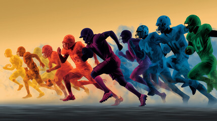 A highly realistic, clean vector-style illustration depicting a wide horizontal set of athlete silhouettes representing various sports disciplines, arranged side by side across the