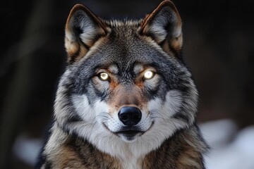 Obraz premium Wolf with radiant eyes reflects the power of the moon in a mystical forest setting under twilight sky