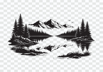 Serene Mountain Lake Reflection Silhouette