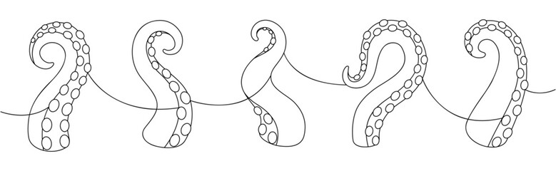Curled octopus tentacles line art. Nautical line drawing for tattoos, ocean themes, fantasy creatures, and marine design projects © Lifeking