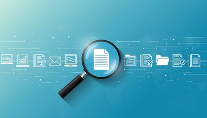 Digital Document Search and File Management Concept with Magnifying Glass