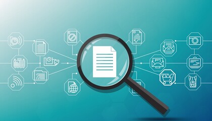 Digital Document Search and File Management Concept with Magnifying Glass