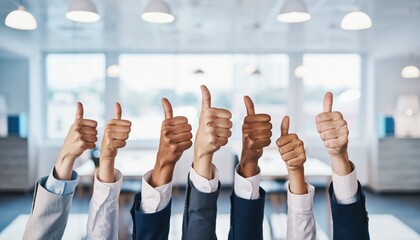 Business Team Showing Thumbs Up Gesture for Success, Approval and Teamwork