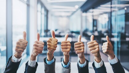 Business Team Showing Thumbs Up Gesture for Success, Approval and Teamwork