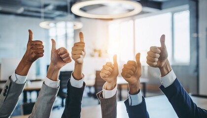 Business Team Showing Thumbs Up Gesture for Success, Approval and Teamwork