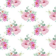 Sweet flower seamless pattern on white background. Seamless pattern for beauty products or other.