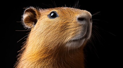 Close-up of a capybara's head, focused on face