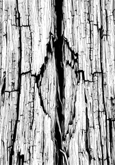 Grunge distressed wood grain pattern vector illustration, cracked black and white texture background design element