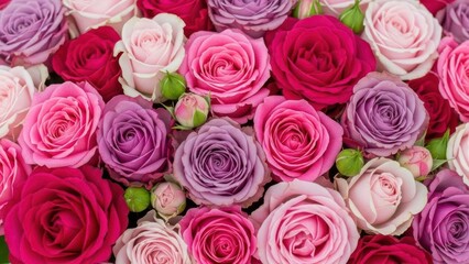 A vibrant bouquet of pink purple and red roses perfect for romantic occasions floral arrangements and decorative backgrounds
