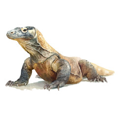 Obraz premium Watercolor Komodo Dragon vector, artistic painting style, high-resolution illustration on a pure white background.