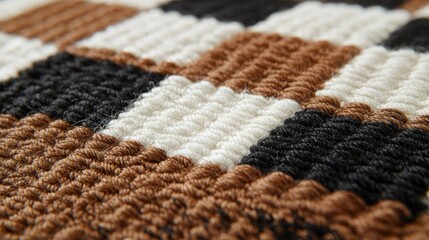 Close-up of a textured, multicolored plaid fabric