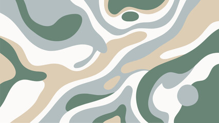 Abstract camouflage pattern, organic shapes, muted green beige gray white, flowing design, military fashion, nature texture, wallpaper, flat vector illustration © MdAbdulAlim