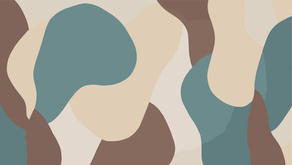 Abstract camouflage pattern, organic interlocking shapes, muted teal beige brown off-white tones, fluid texture design, flat vector illustration © MdAbdulAlim