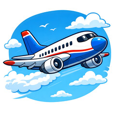 Naklejka premium Blue beautiful Commercial Plane Above Blue Sky Clouds - Airplane in High Altitude Clouds