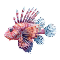 Watercolor painting of Lionfish, detailed and artistic vector illustration on a white background.